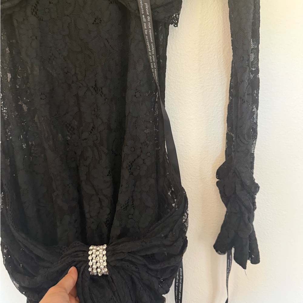Chic Black Lace Long Sleeve Dress - Picture 3 of 6